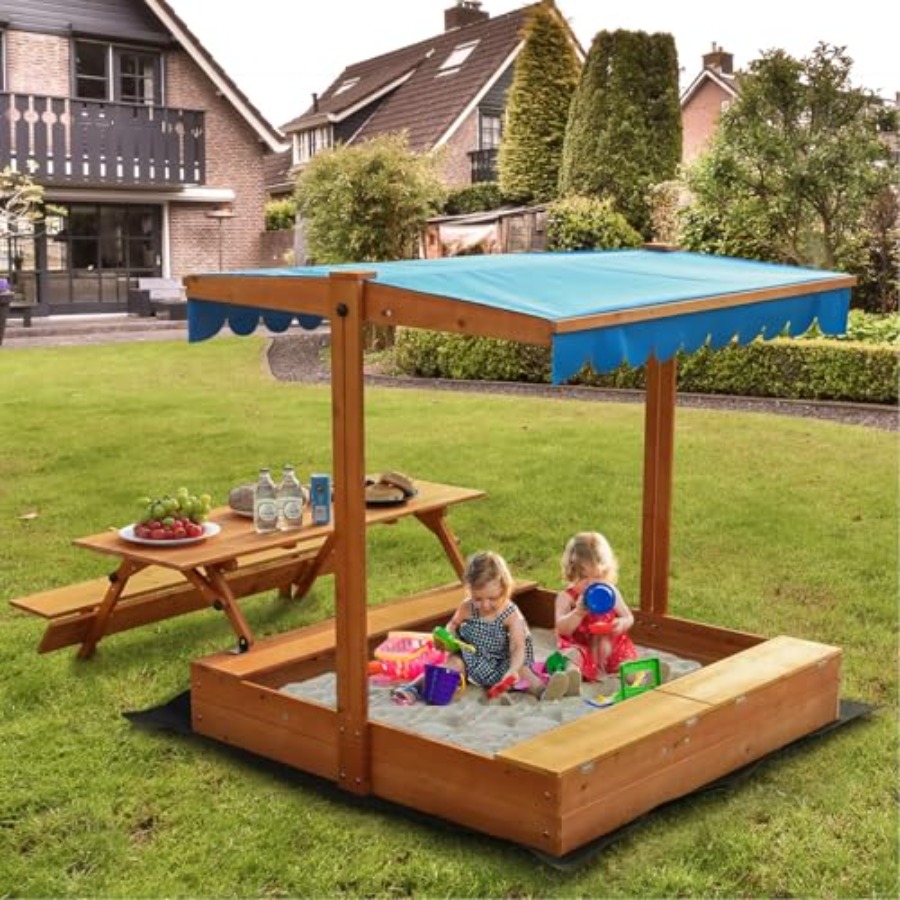 Kids Outdoor Picnic Table - Backyard outdoor kids wooden sandbox with