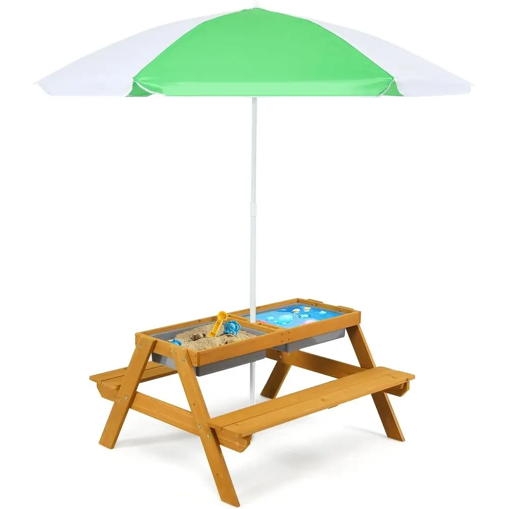 Kids Outdoor Picnic Table - 3-in-1 Height-Adjustable Umbrella Kids Picnic Table