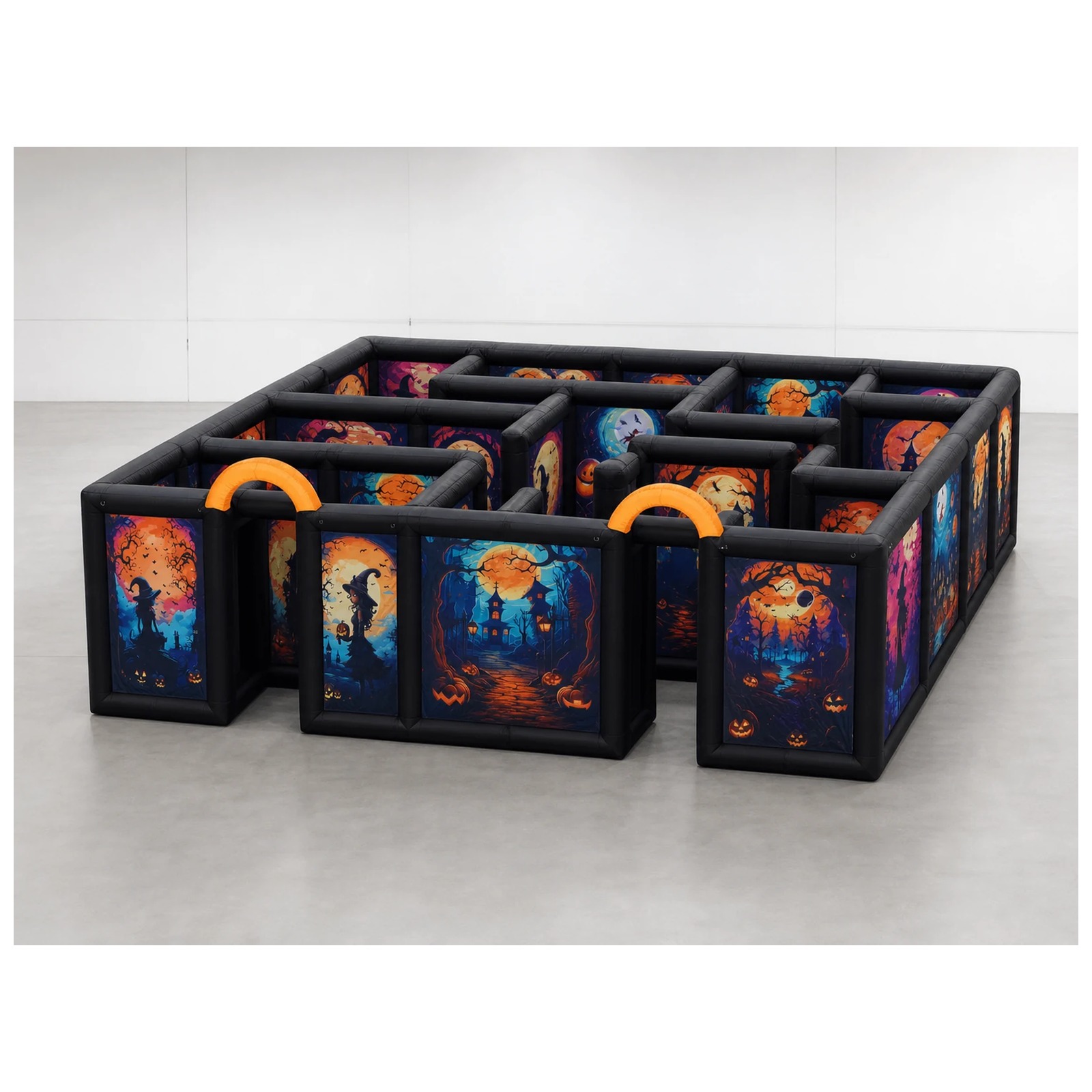 Kids Outdoor Party Venue - Large Dual Orange Arch Halloween Inflatable