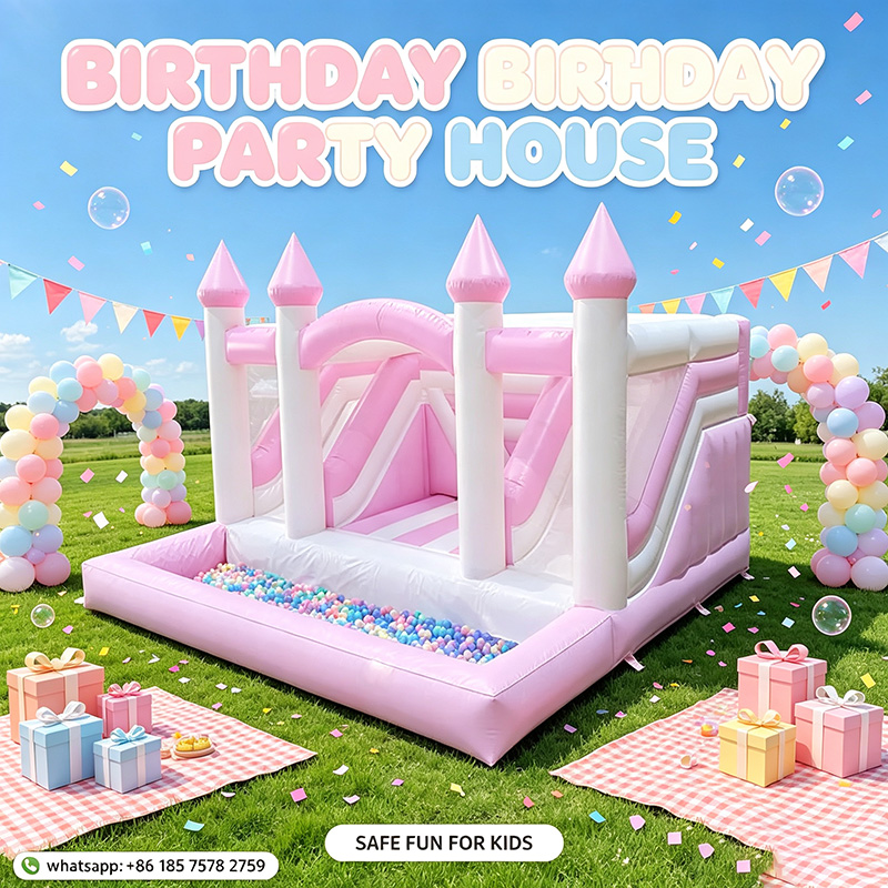 Kids Outdoor Jumping Castle - Inflatable Pink Princess Bounce House Castle,
