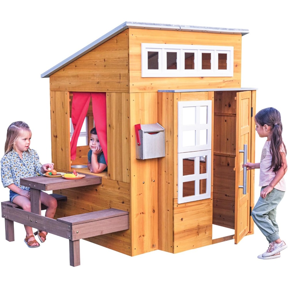 Modern Outdoor Wooden Playhous - Kids Outdoor Picnic Table review and price
