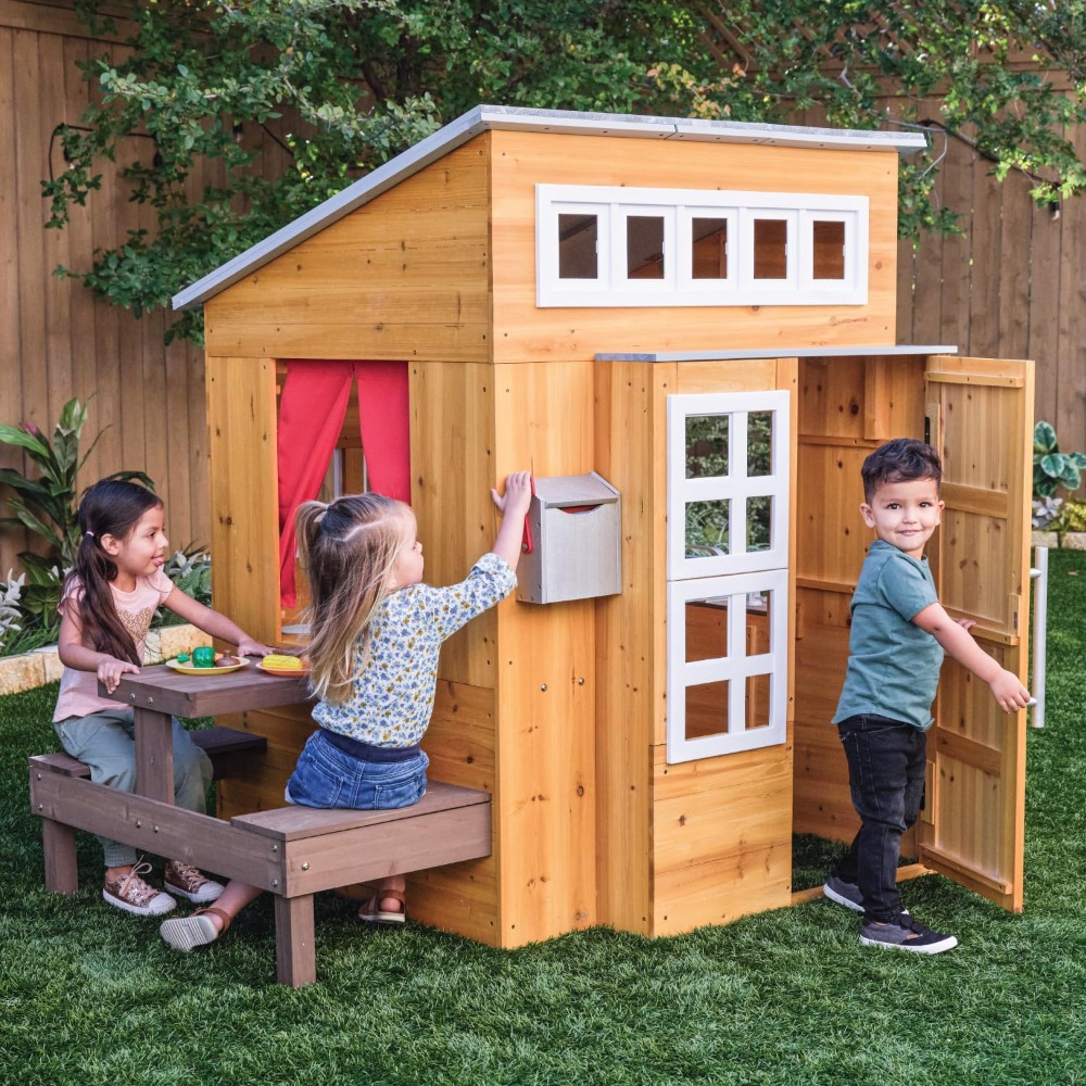 Modern Outdoor Wooden Playhous - Kids Outdoor Picnic Table review and price