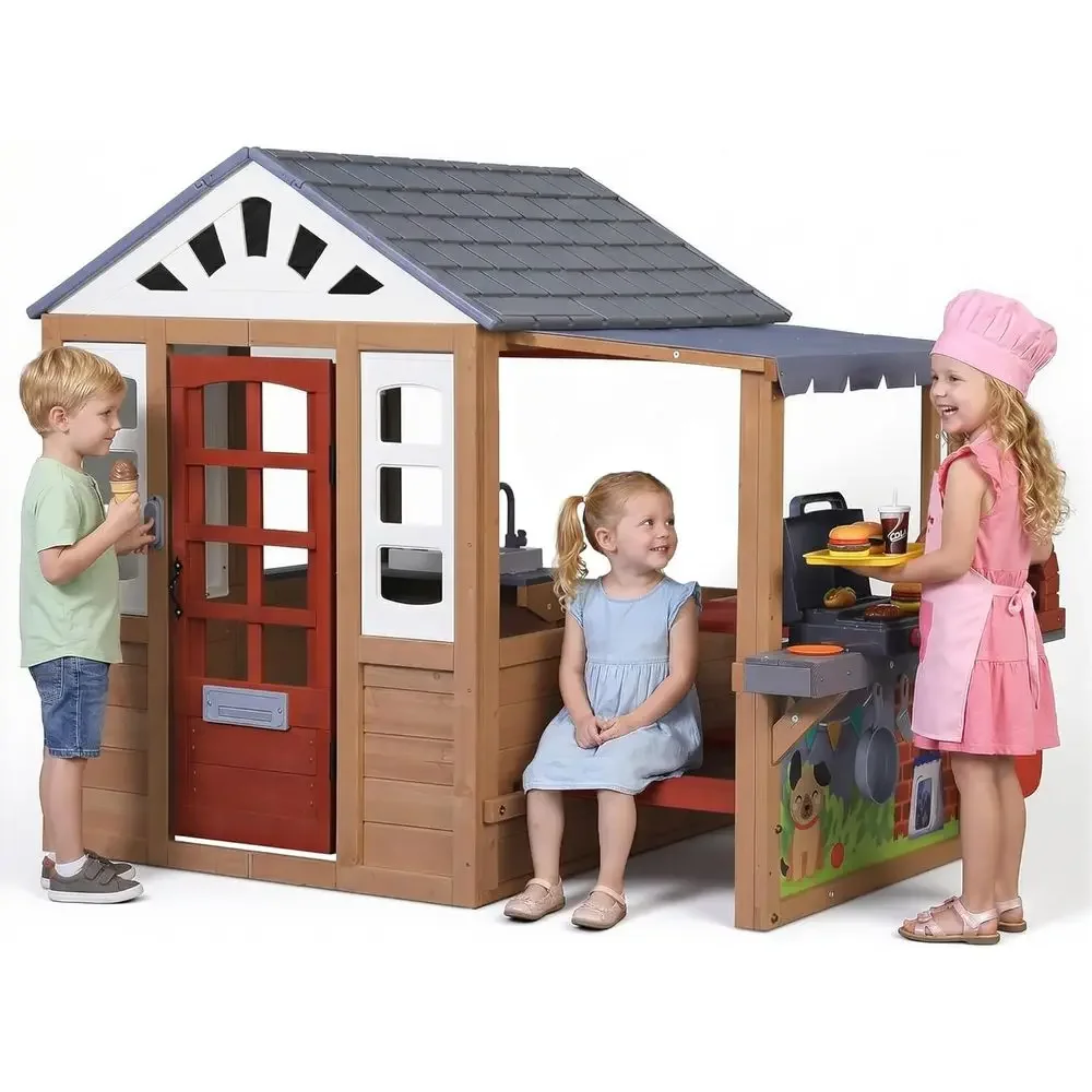 Kids Outdoor Wooden Playhouse, - Kids Outdoor Picnic Table review and price