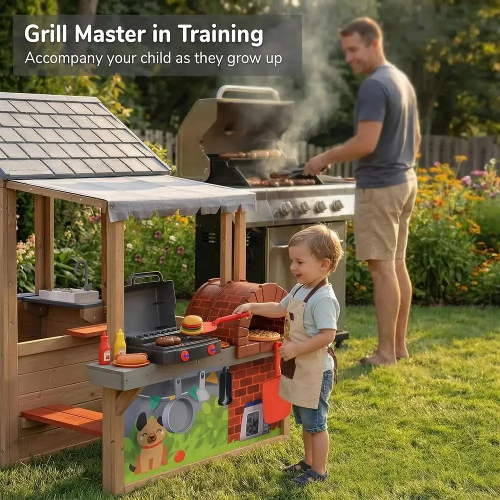 Kids Outdoor Wooden Playhouse, - Kids Outdoor Picnic Table review and price